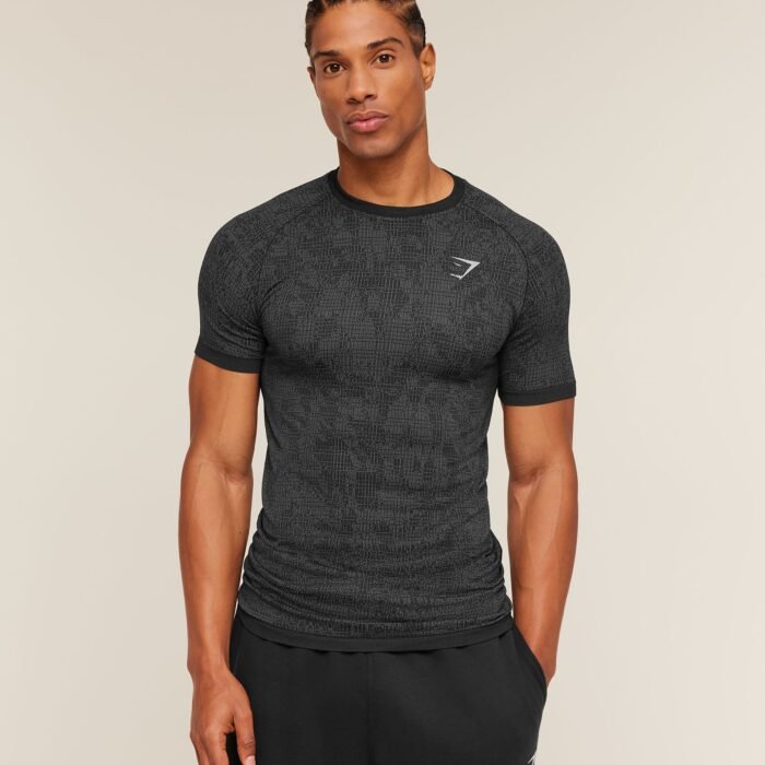 Gymshark Geo Seamless Grid T-Shirt - Black/Smokey Grey